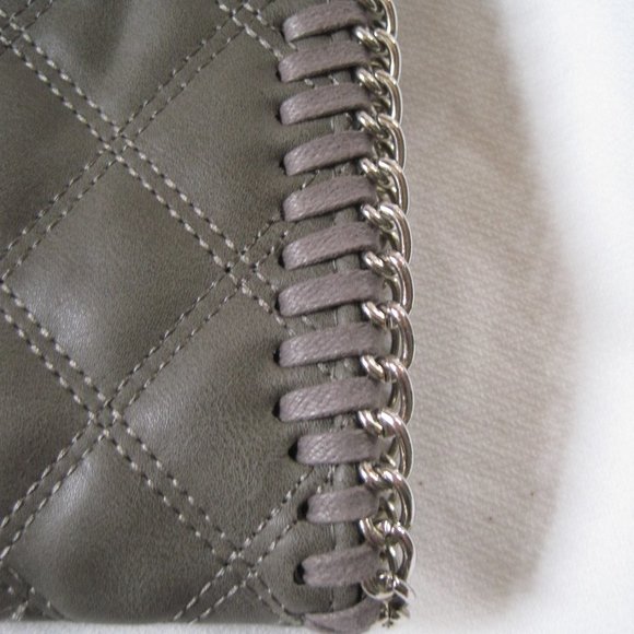 Gray Quilted Vegan Leather Clutch Handbag Purse Chain Strap - Picture 7 of 7